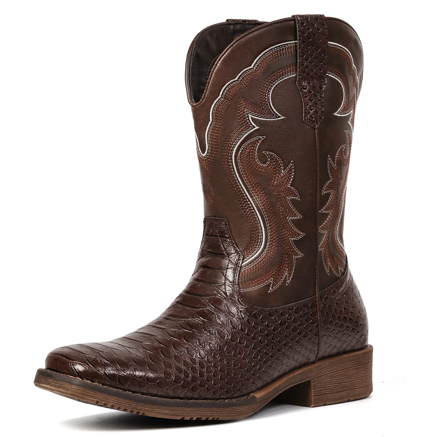 Faux Snake Skin Embroidered Western Boots