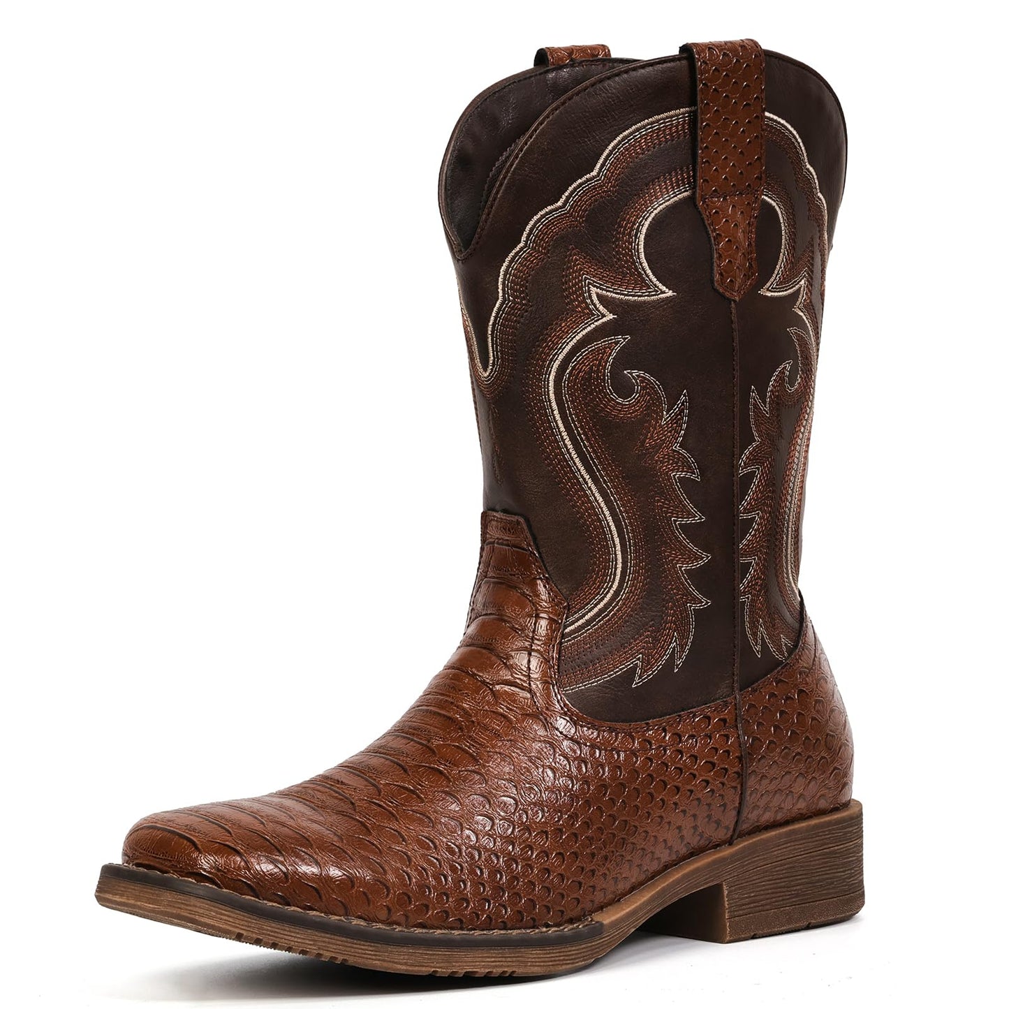Faux Snake Skin Embroidered Western Boots