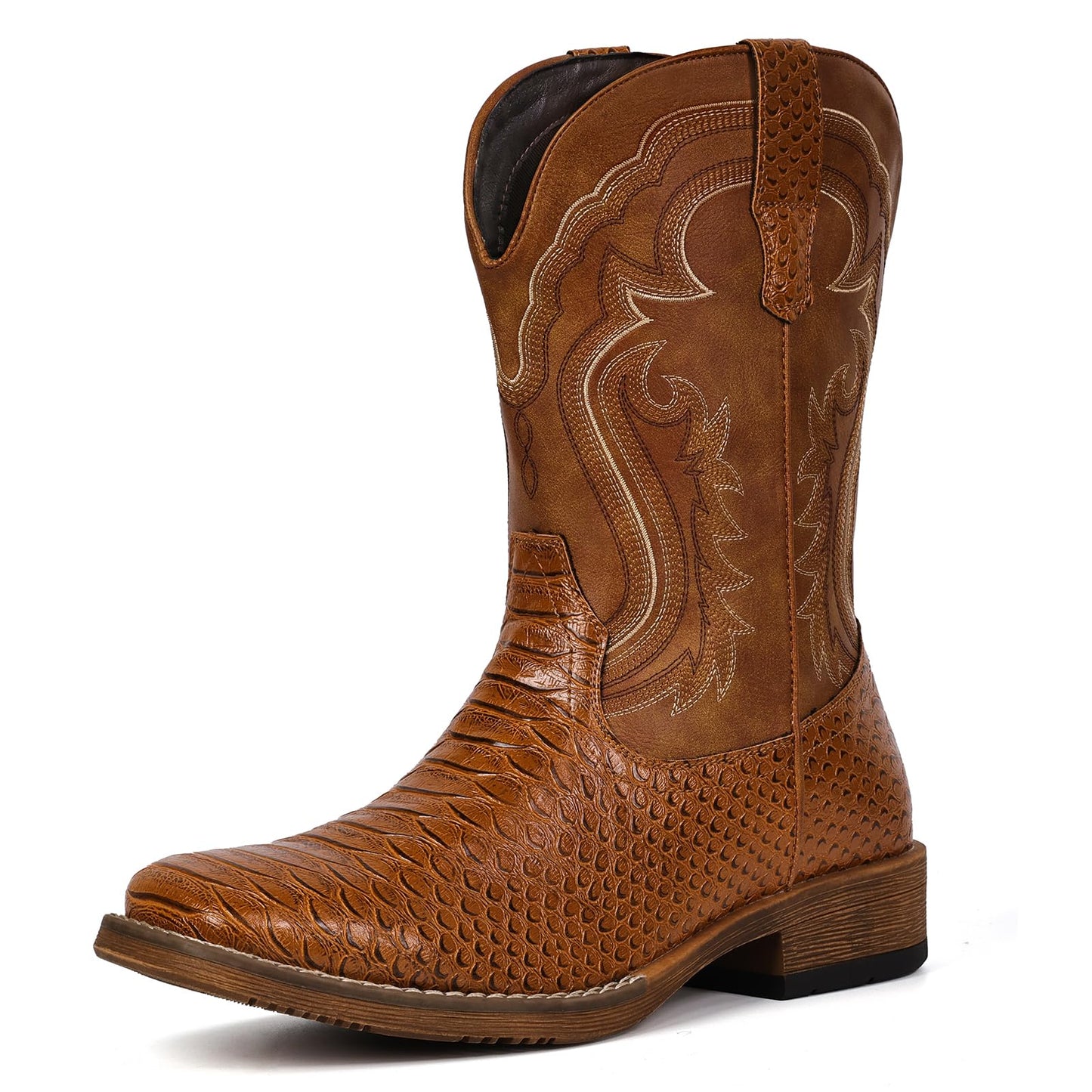 Faux Snake Skin Embroidered Western Boots