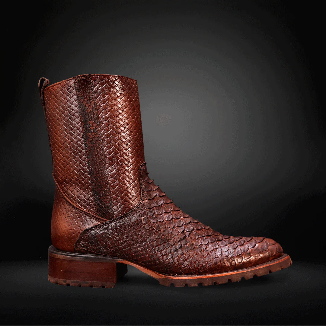 Woven Pattern Embossed Tube Python Cowboy Boots