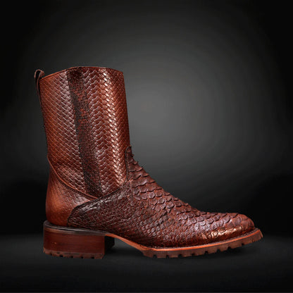 Woven Pattern Embossed Tube Python Cowboy Boots