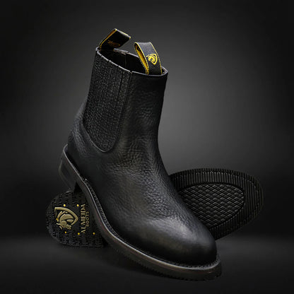 Side Elastics Oval Cowhide Boots
