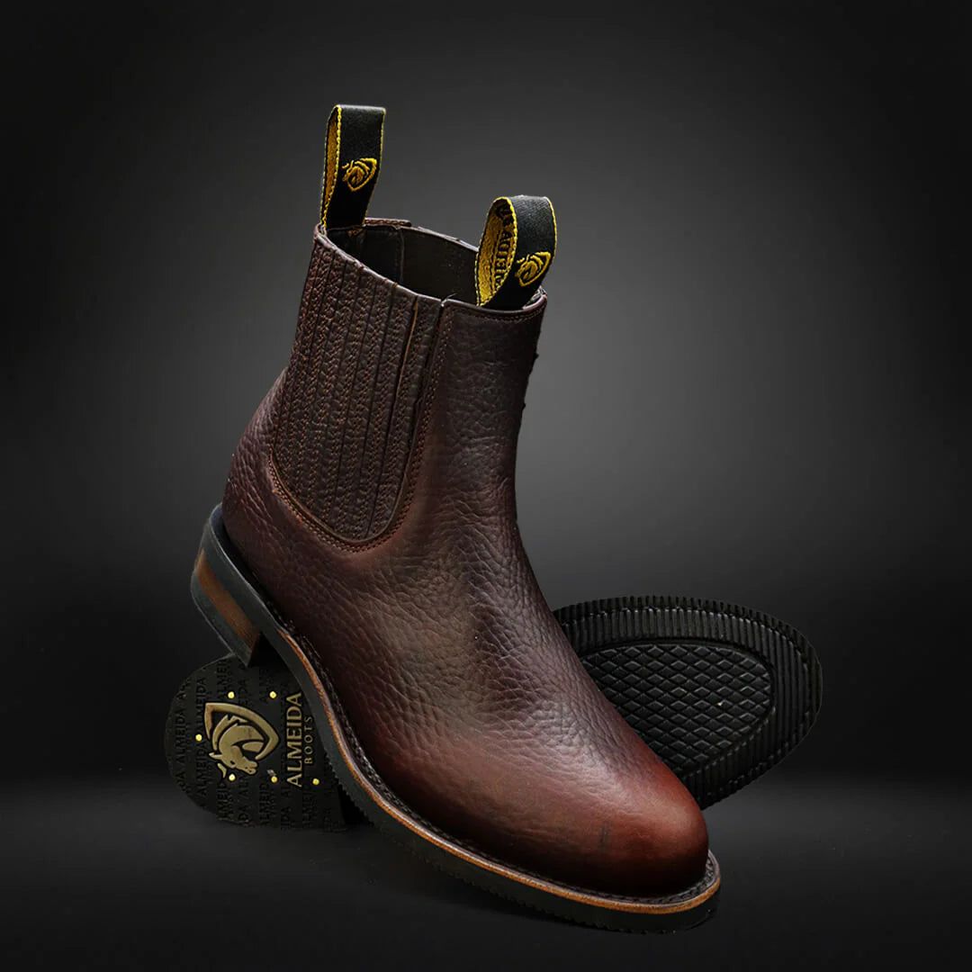 Side Elastics Oval Cowhide Boots