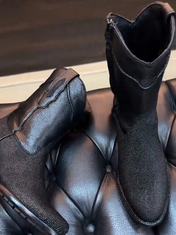 Genuine Stingray Leather Cowboy Boot With Zipper