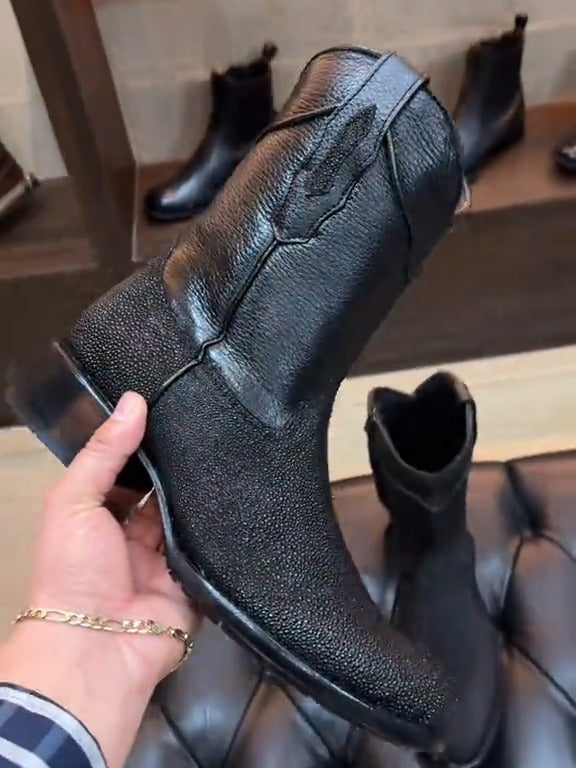 Genuine Stingray Leather Cowboy Boot With Zipper