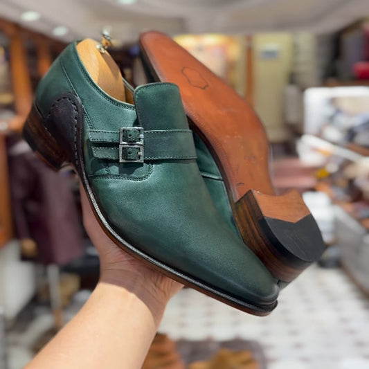 Men's Low Heeled Leather Buckle Shoes