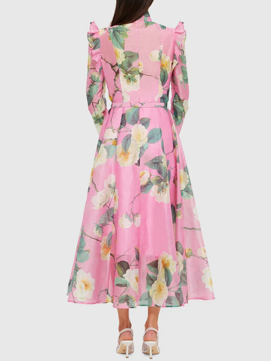 Printed Butterfly Sleeve Midi Dress