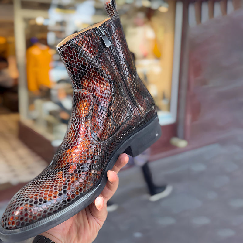 Men's Python-Print Zip Ankle Boots