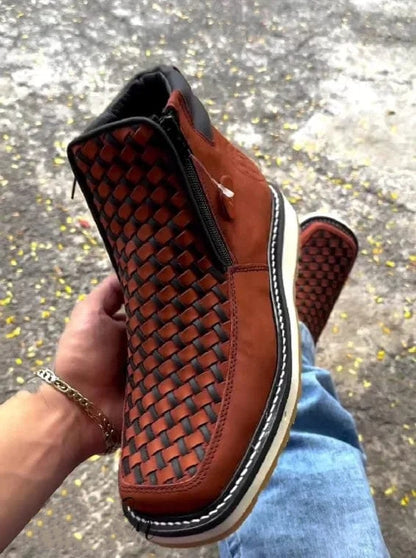 Square-toe Woven Platform Cowboy Boots