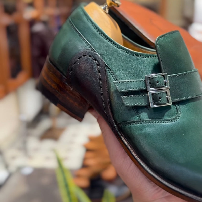 Men's Low Heeled Leather Buckle Shoes