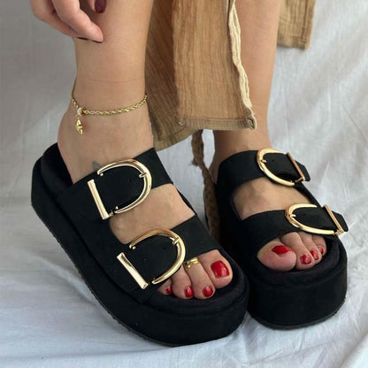 Casual Beach Platform Buckle Slippers