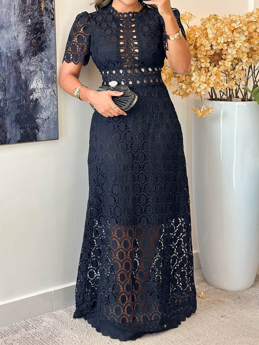 Elegant Lace Short Sleeve Maxi Dress