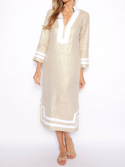 Printed Patchwork Long Sleeve Classic Maxi Dress