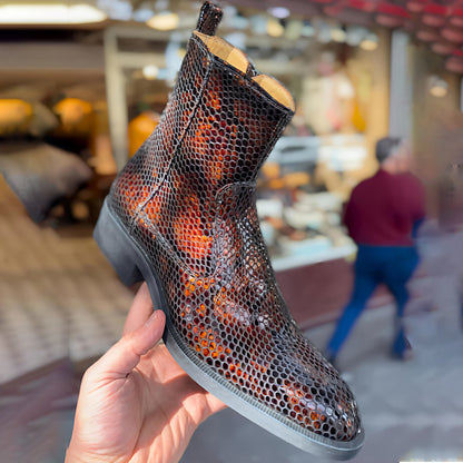 Men's Python-Print Zip Ankle Boots