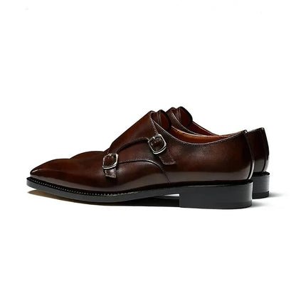 Brown Double Monk Strap Leather Shoes