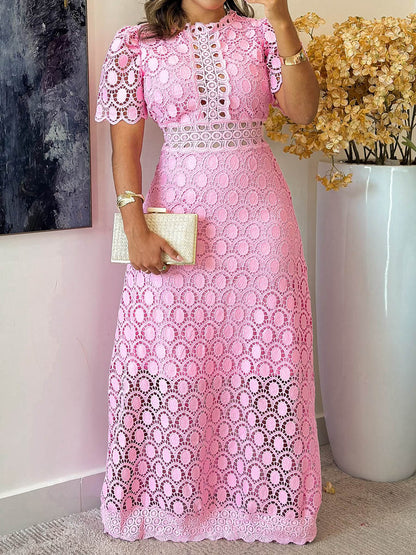 Elegant Lace Short Sleeve Maxi Dress