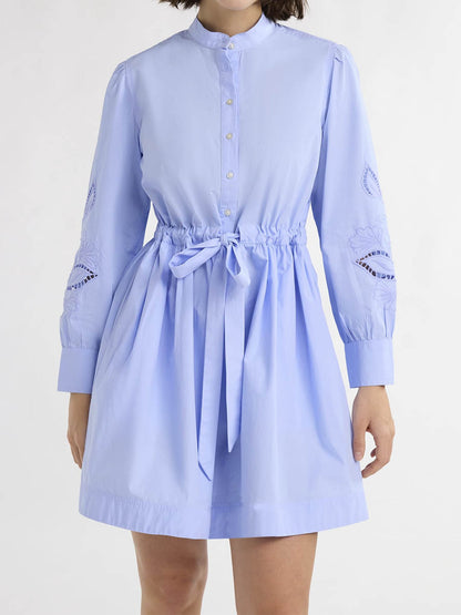 Mandarin Collar Elasticized Waist Mini Dress