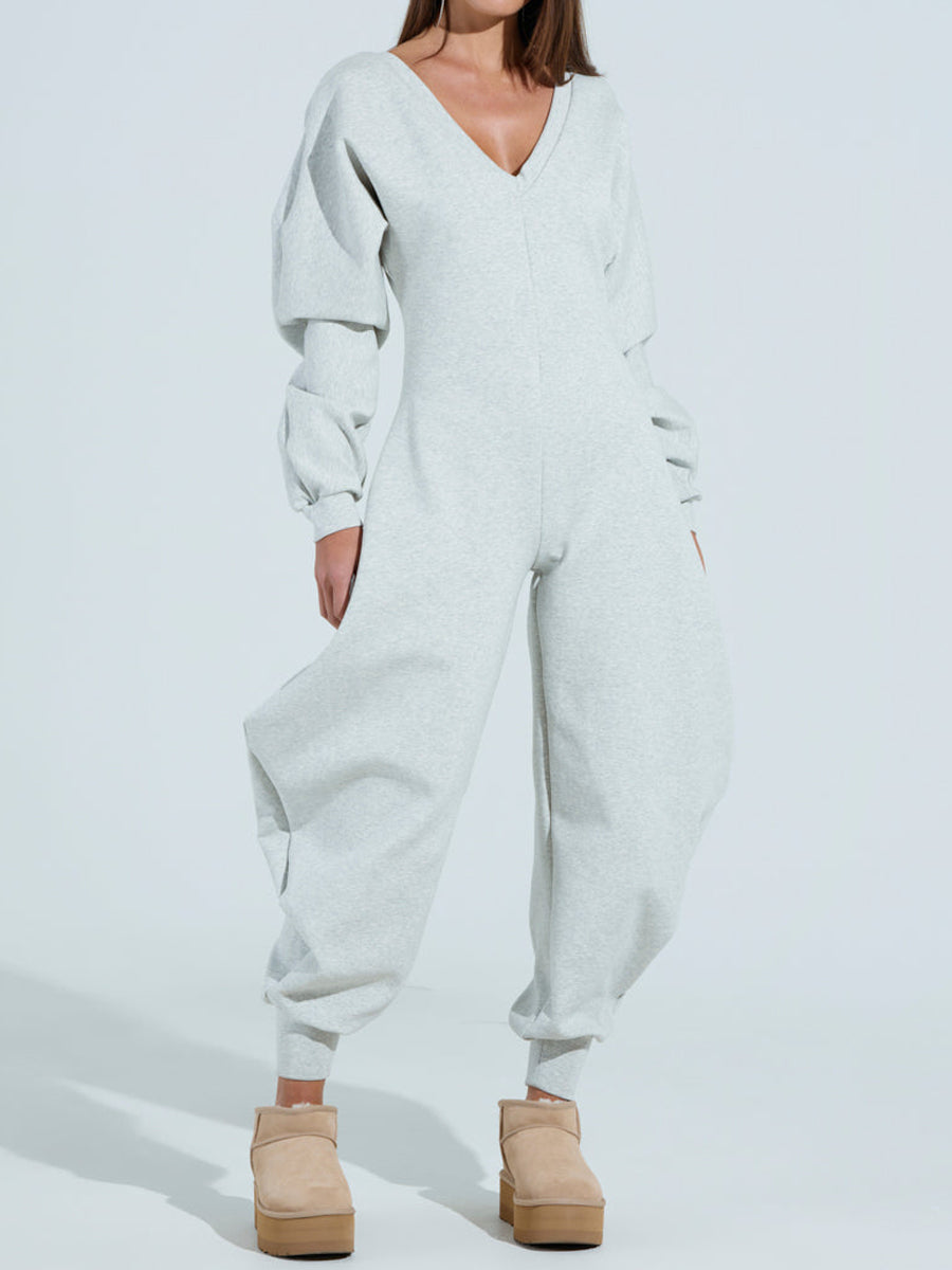 Deep V Neck Long Sleeve Jumpsuit