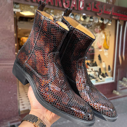 Men's Python-Print Zip Ankle Boots
