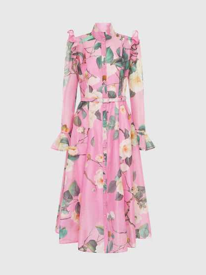 Printed Butterfly Sleeve Midi Dress