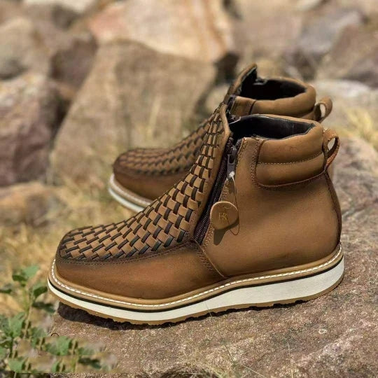 Square-toe Woven Platform Cowboy Boots