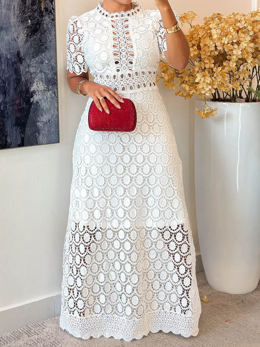 Elegant Lace Short Sleeve Maxi Dress