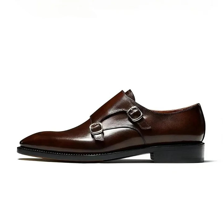 Brown Double Monk Strap Leather Shoes