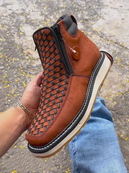 Square-toe Woven Platform Cowboy Boots