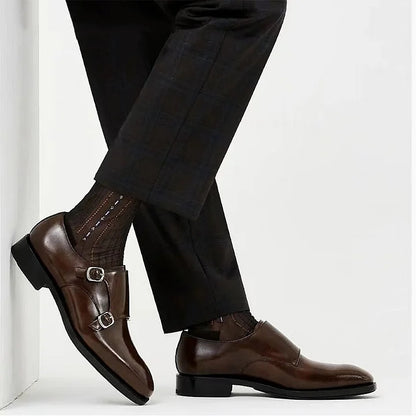 Brown Double Monk Strap Leather Shoes