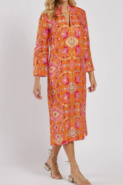 The Hot Orange Printed Midi Dress