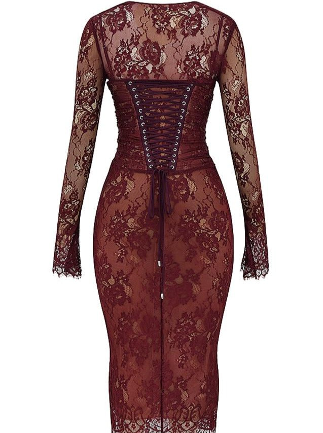 Claret Lace Midi Dress