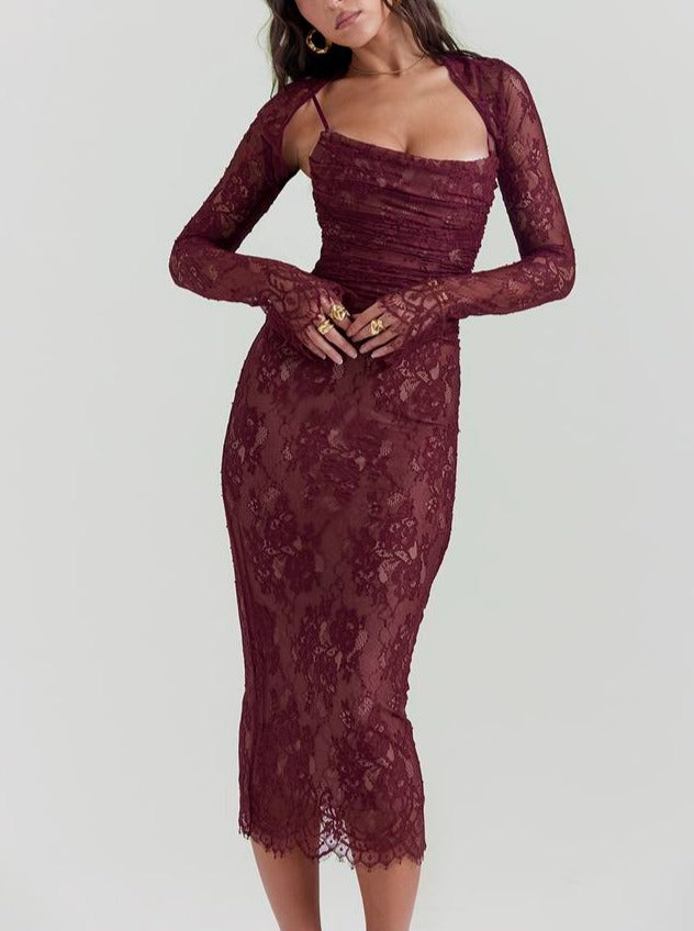 Claret Lace Midi Dress