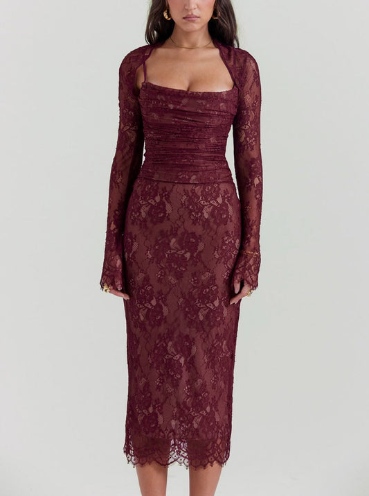 Claret Lace Midi Dress