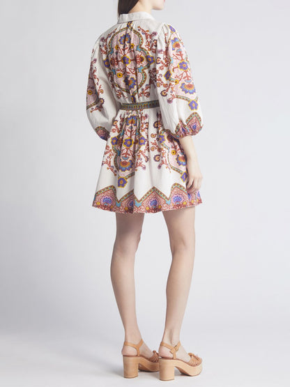 Printed Long Sleeve Mini Dress