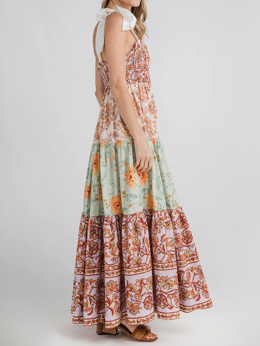 Strapless Backless Vintage Print Dress