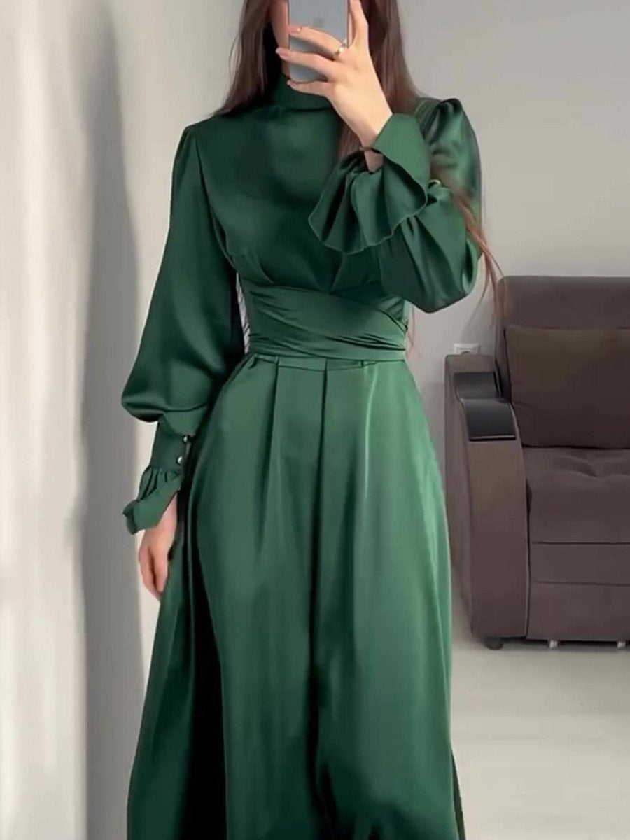 Belted Puff Sleeve Maxi Dress