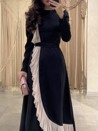 Patchwork Stitching Elegant Fashion Long Sleeve Dress