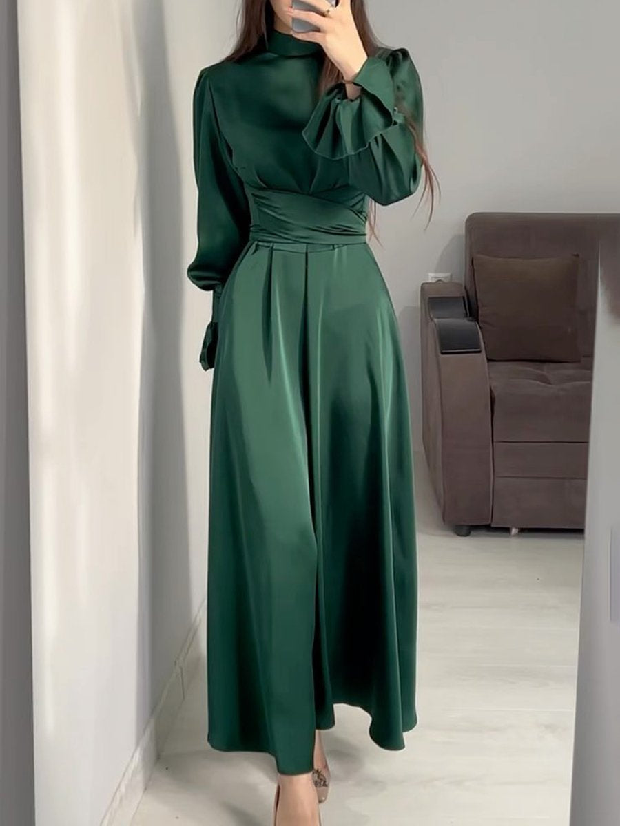 Belted Puff Sleeve Maxi Dress