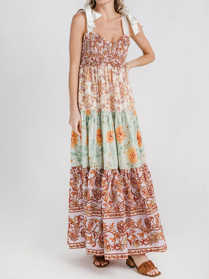 Strapless Backless Vintage Print Dress