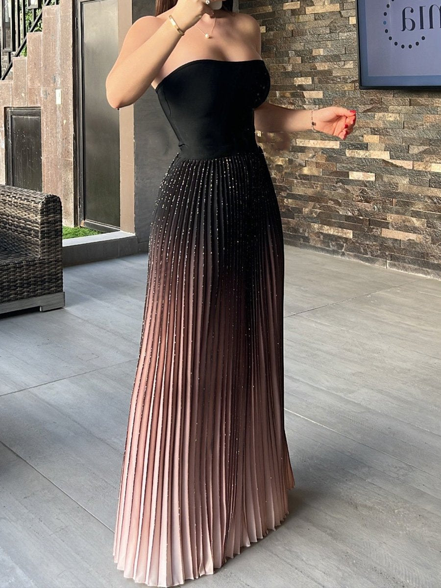 Shiny Pleated Maxi Skirt