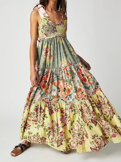 Strapless Backless Vintage Print Dress