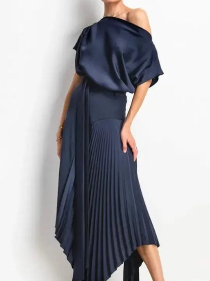 Draped Neckline Elegant Midi Dress