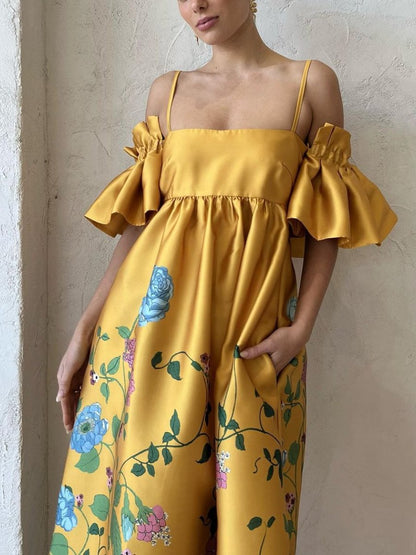 Women's Yellow Dana Floral-print Midi Dress