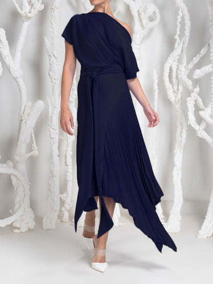 Draped Neckline Elegant Midi Dress