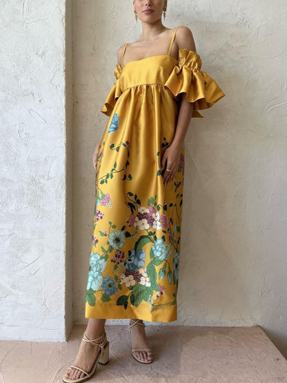 Women's Yellow Dana Floral-print Midi Dress