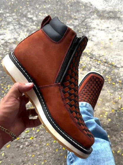 Square-toe Woven Platform Cowboy Boots